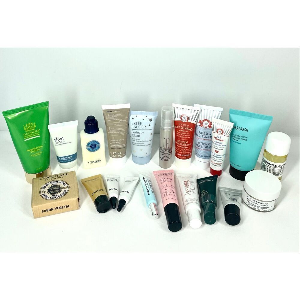 Luxury Skincare Travel Lot 21pc Tata Harper Chanel Estée Lauder FAB Skyn Veriphy